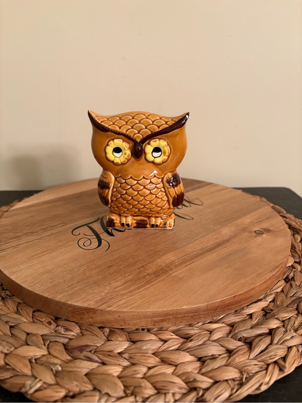 Lego Yellow and Brown Owl Ceramic  Napkin Holder Vintage 1970’s